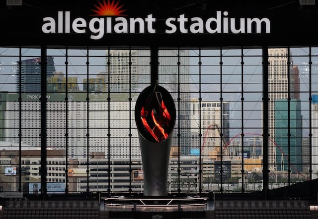 Al Davis Memorial Torch, Allegiant Stadium windows, Las Vegas strip
